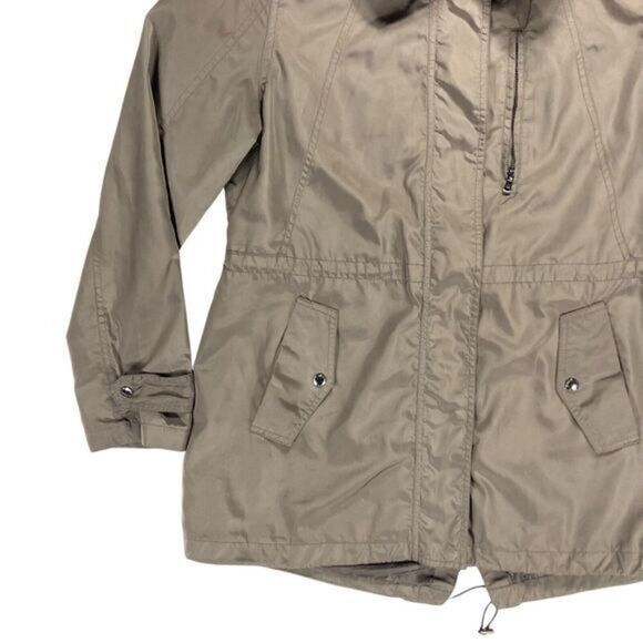 Lauren Ralph Lauren Hooded Utility Jacket Women L Gray Zip Adjustable Waist Coat - Picture 3 of 16